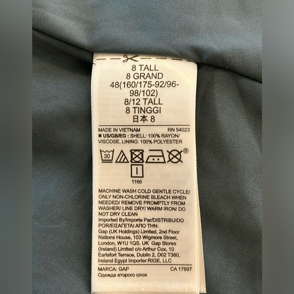 Sz 8 Tall Gap button front floral dress tie shoulder blue white midi fully lined - Picture 7 of 7